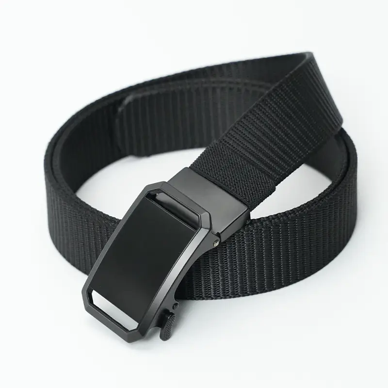 Men's Black Nylon Tactical Belt with Silver Buckle