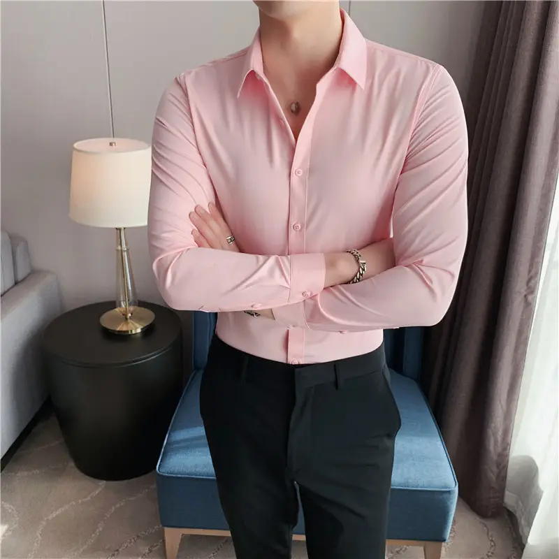 Men's Blue Slim Fit Long Sleeve Shirt Large
