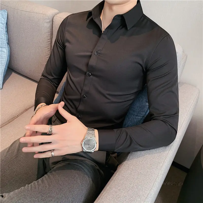 Men's Blue Slim Fit Long Sleeve Shirt Large