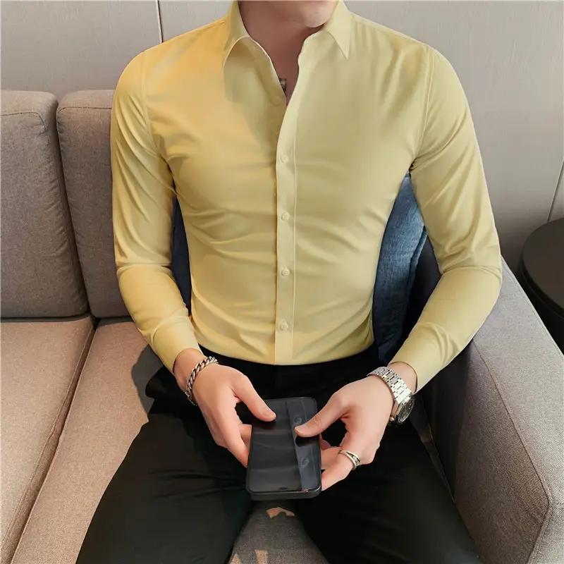 Men's Blue Slim Fit Long Sleeve Shirt Large