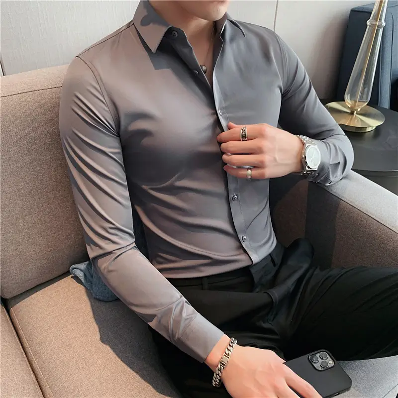 Men's Blue Slim Fit Long Sleeve Shirt Large