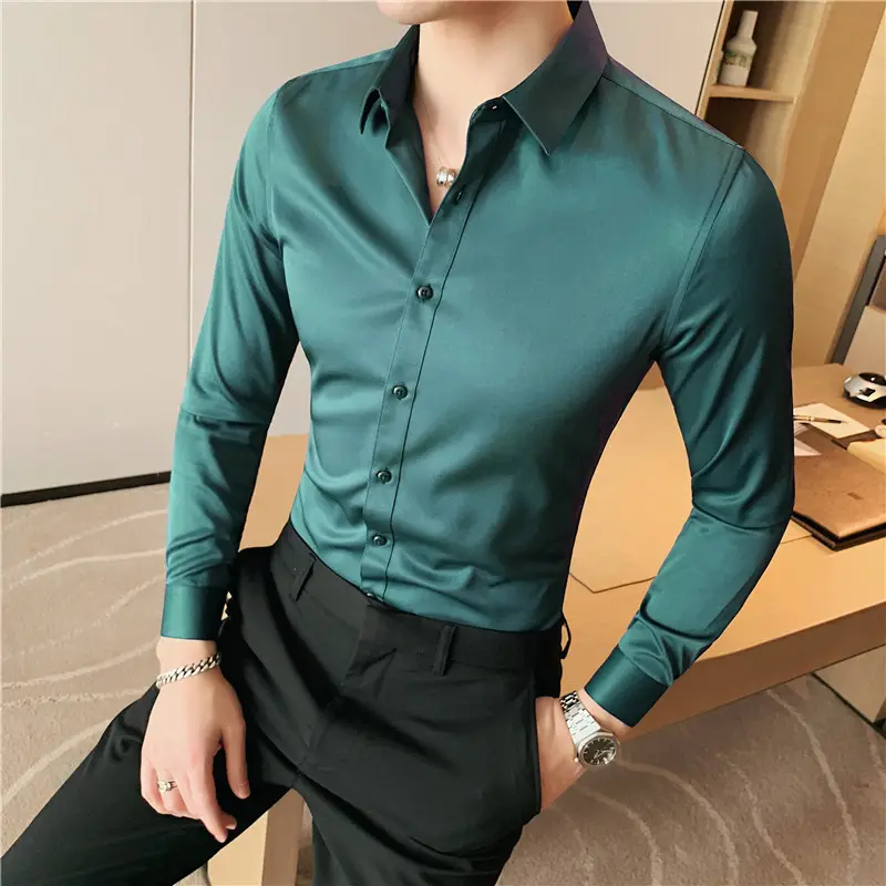 Men's Blue Slim Fit Long Sleeve Shirt Large