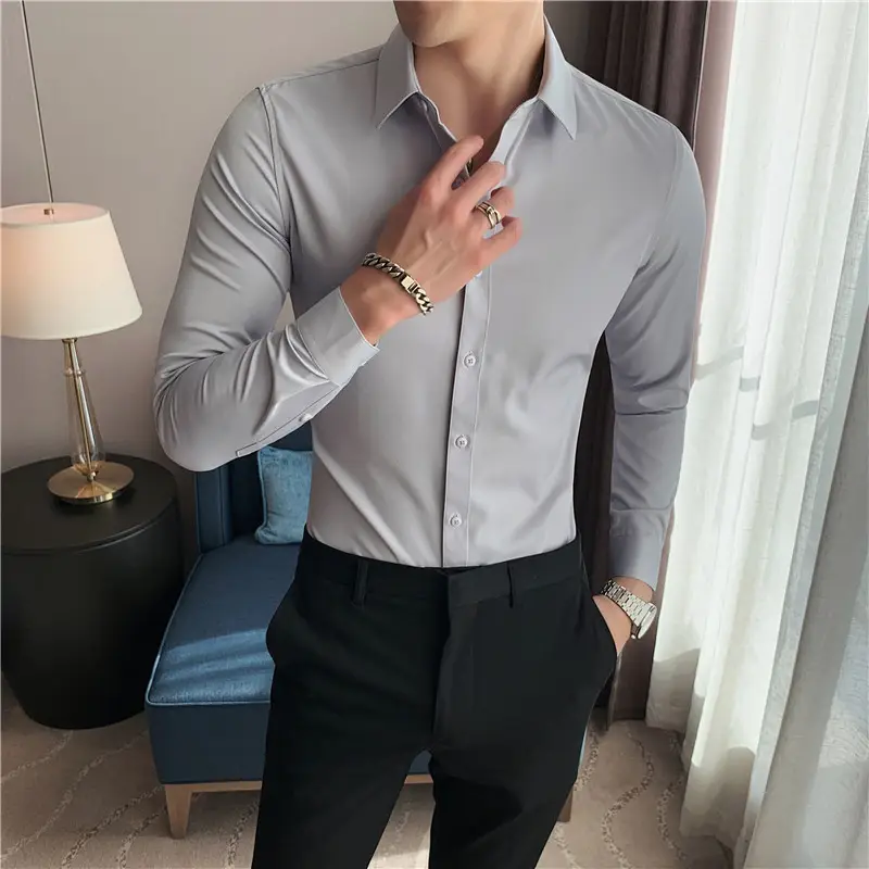 Men's Blue Slim Fit Long Sleeve Shirt Large
