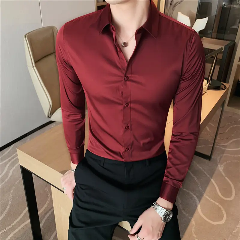 Men's Blue Slim Fit Long Sleeve Shirt Large
