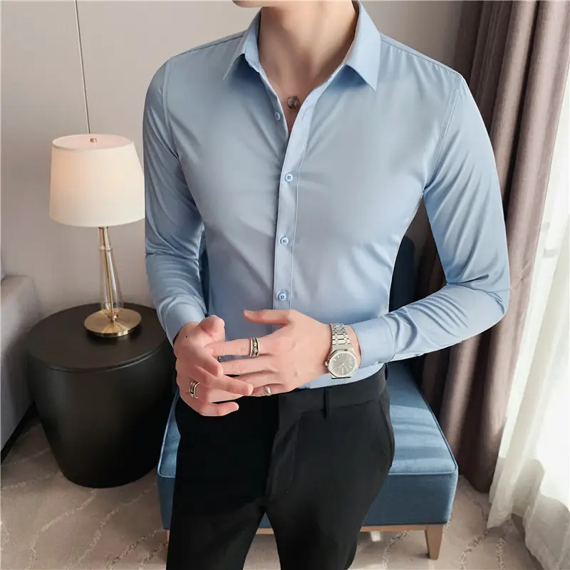 Men's Blue Slim Fit Long Sleeve Shirt Large