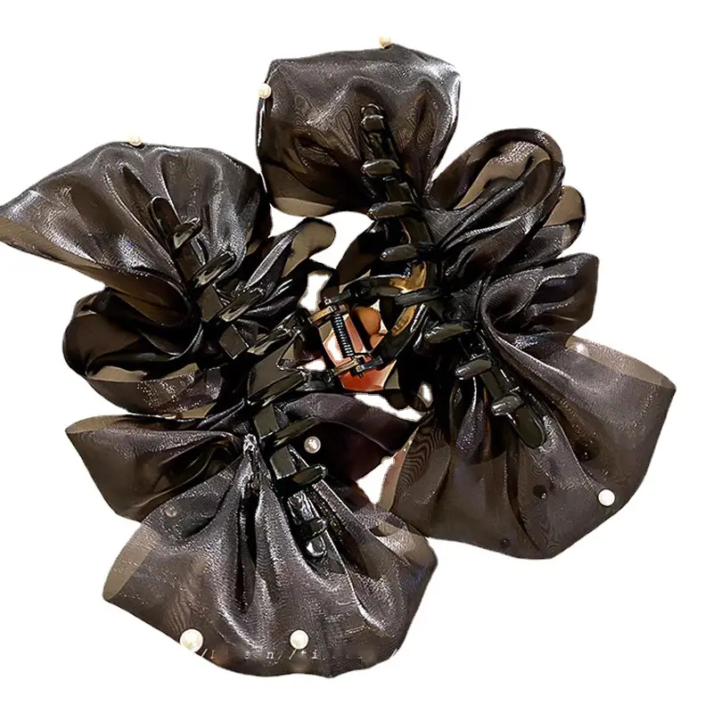 2025 Bubble Mesh Pearl Clip Feminine Multi-Layered Bow Extra Large Shark Clip on Head - Image 16