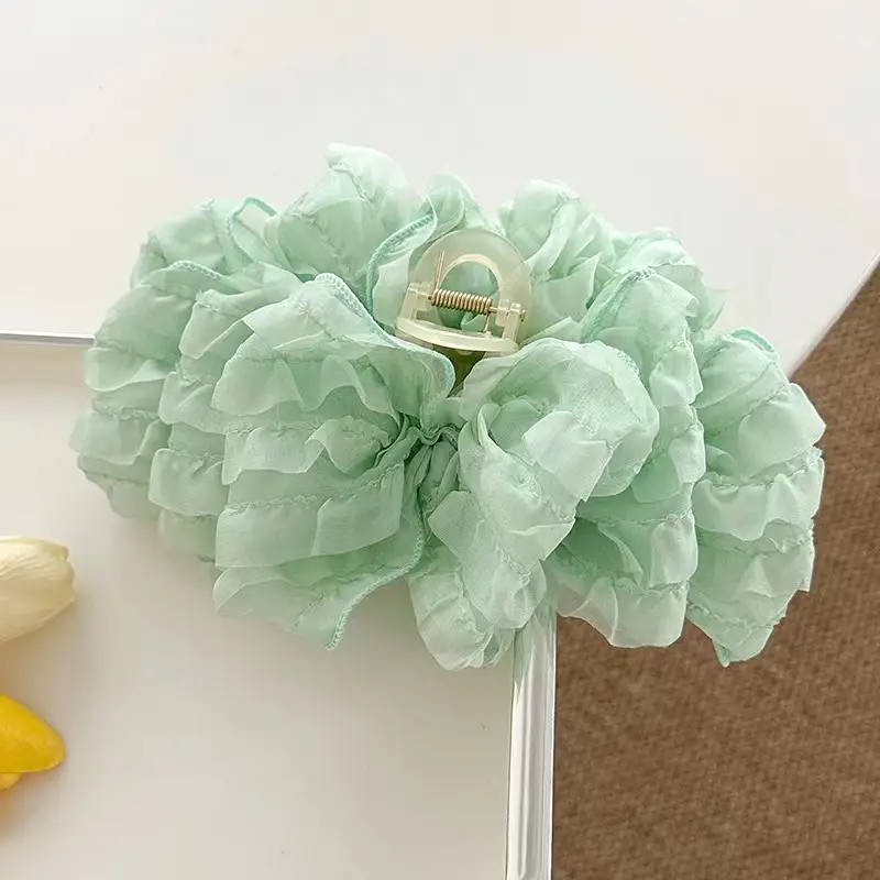 2025 Bubble Mesh Pearl Clip Feminine Multi-Layered Bow Extra Large Shark Clip on Head - Image 10