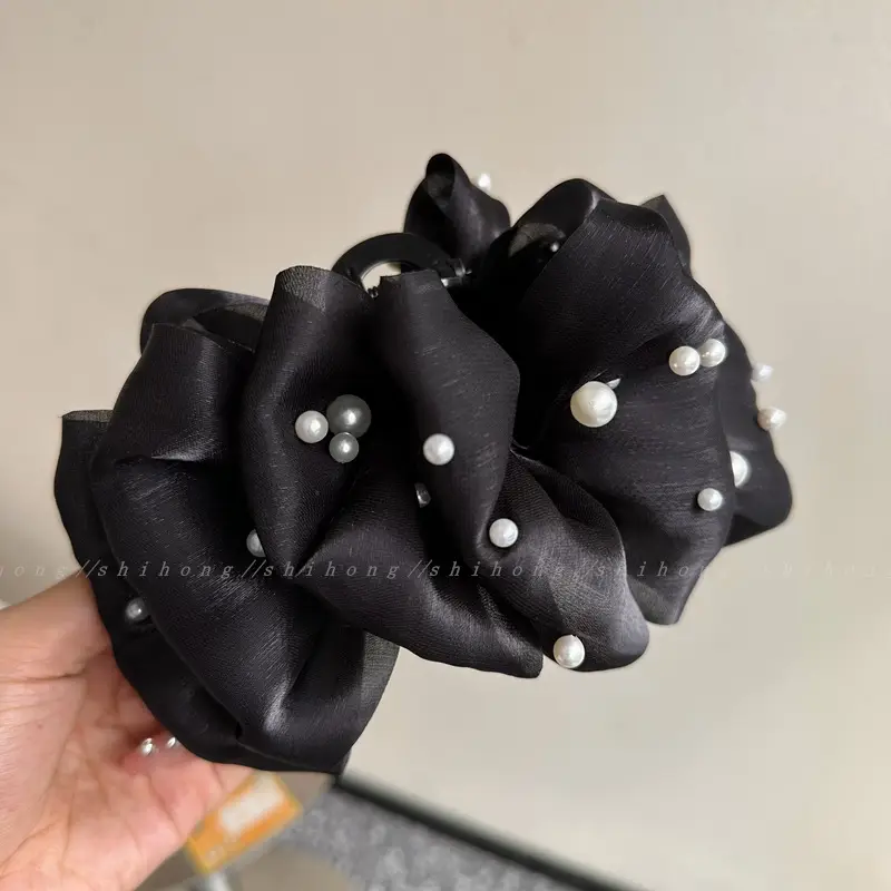 2025 Bubble Mesh Pearl Clip Feminine Multi-Layered Bow Extra Large Shark Clip on Head - Image 2