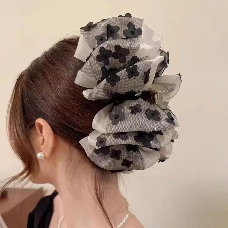 2025 Bubble Mesh Pearl Clip Feminine Multi-Layered Bow Extra Large Shark Clip on Head - Image 7