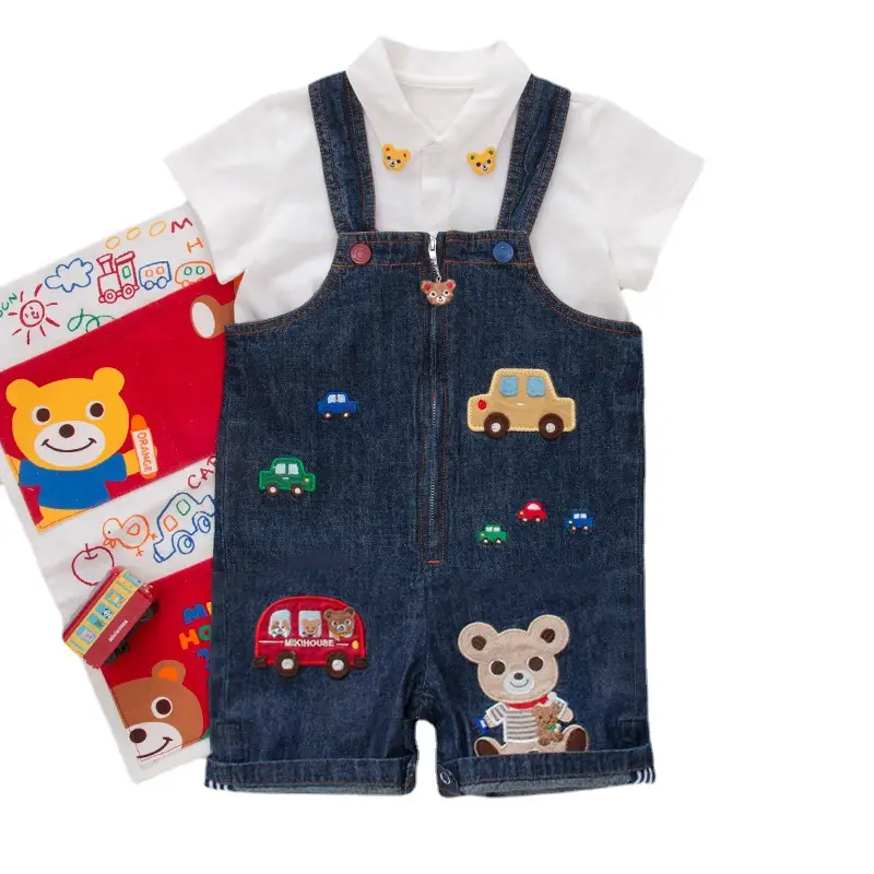 Children's Cartoon Denim Overalls Set Blue - Image 6