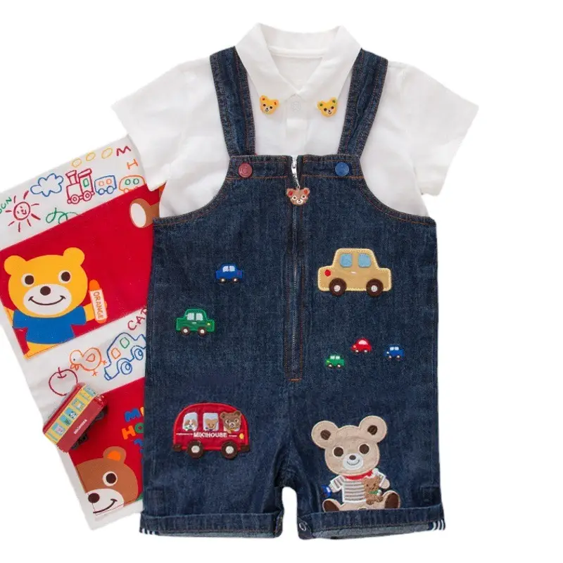 Children's Cartoon Denim Overalls Set Blue