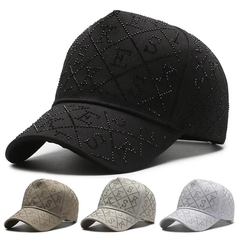 Silver Rhinestone Baseball Cap with Logo Design - Image 3