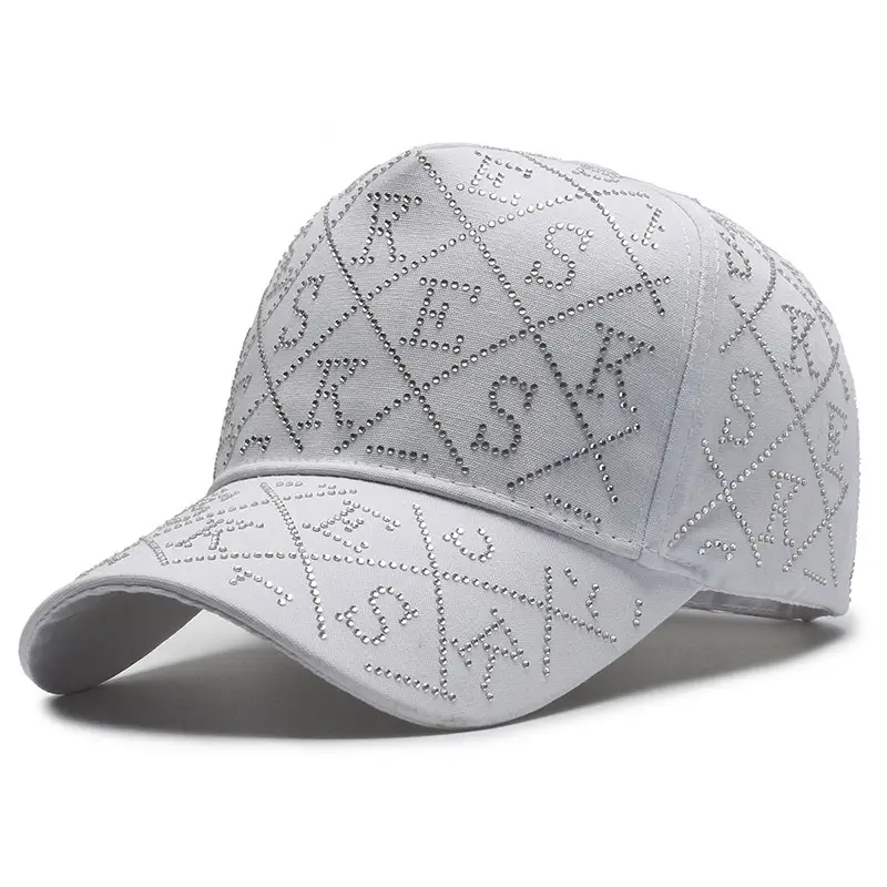 Silver Rhinestone Baseball Cap with Logo Design - Image 2