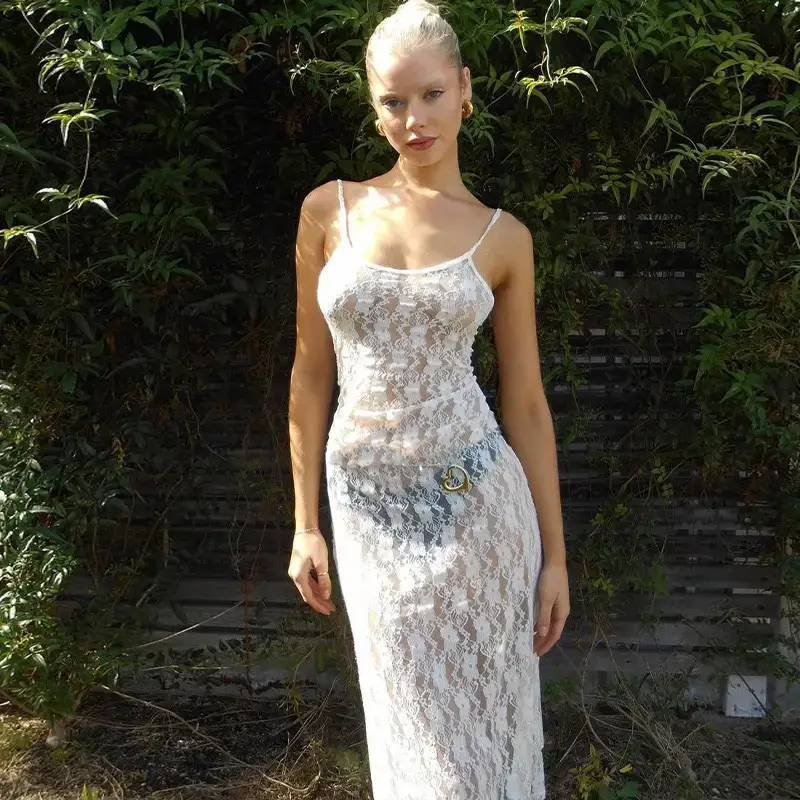 Black Lace Backless Dress for Women - Image 3