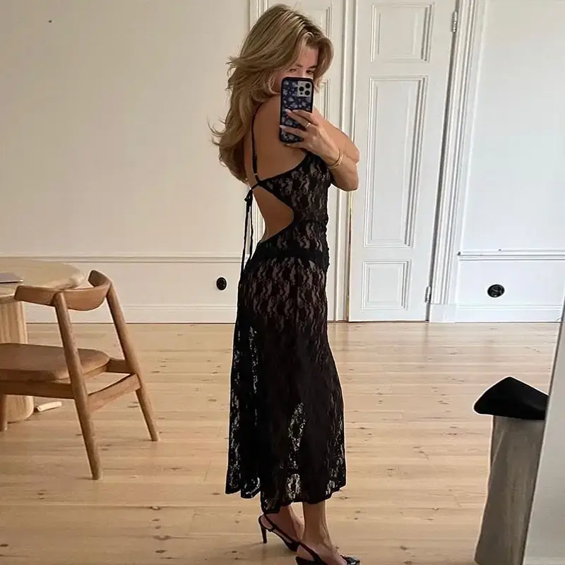 Black Lace Backless Dress for Women — feature 27