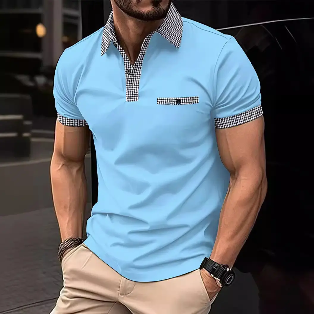 Men's Beige Polo Shirt Button Down Short Sleeve - Image 9