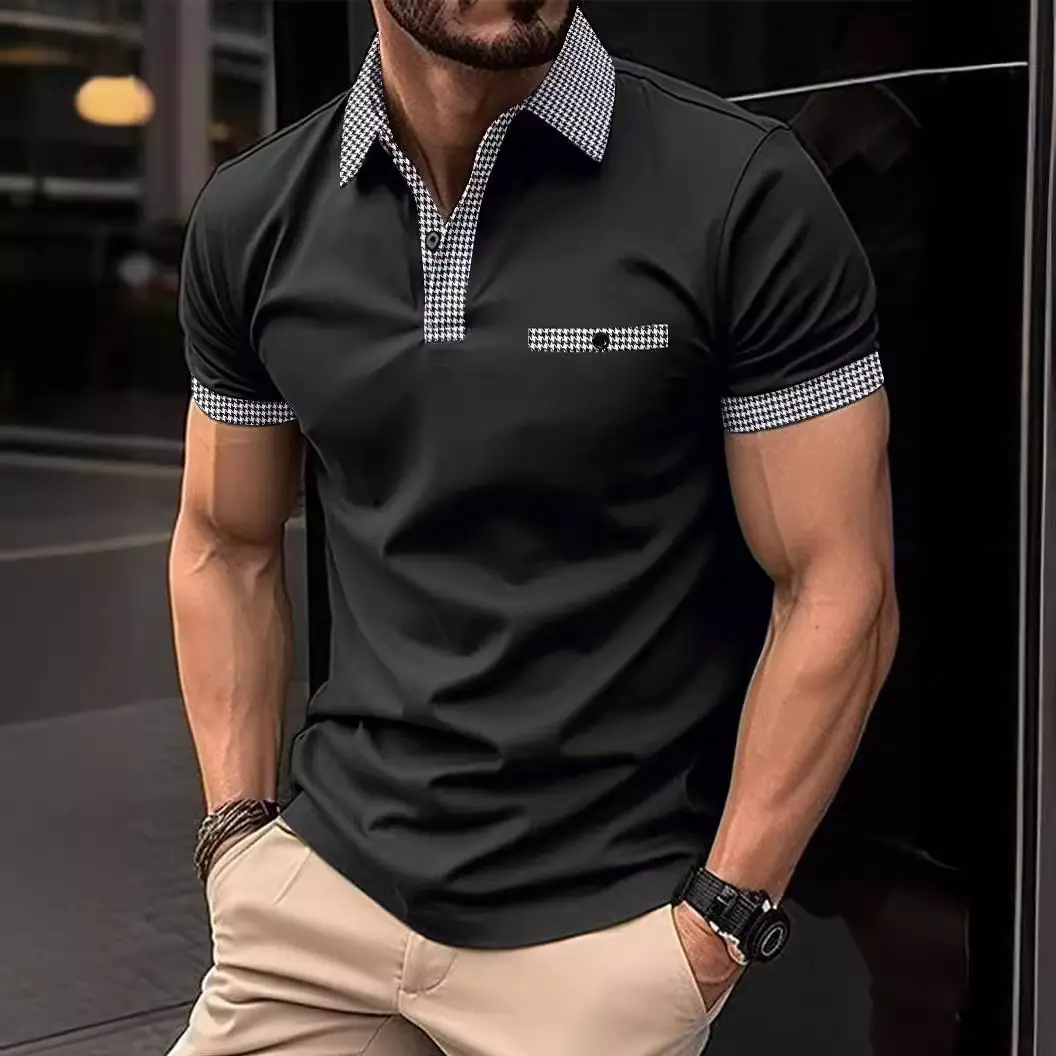 Men's Beige Polo Shirt Button Down Short Sleeve - Image 10
