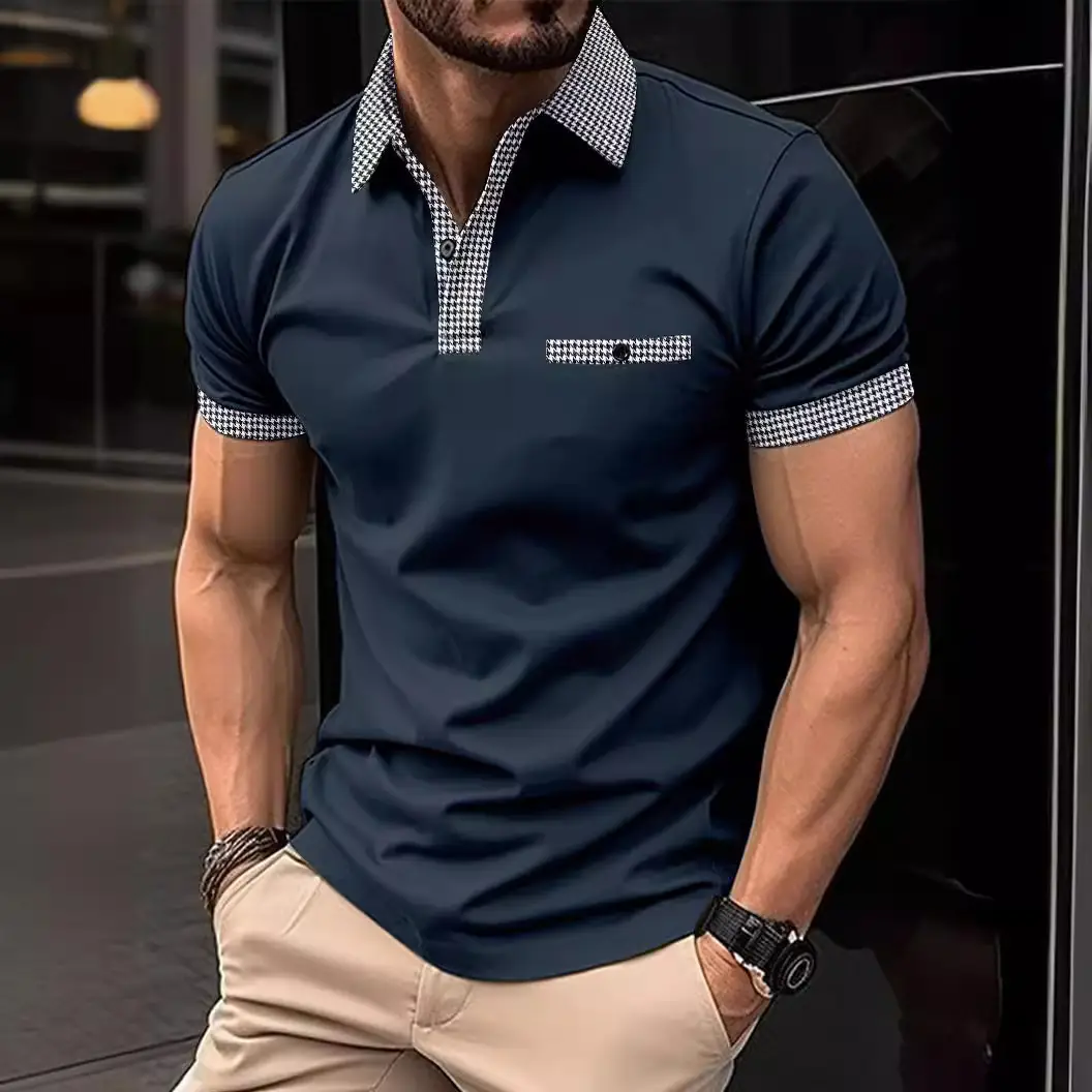 Men's Beige Polo Shirt Button Down Short Sleeve - Image 11
