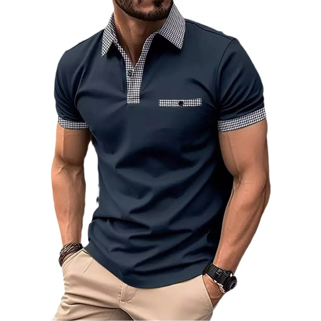 Men's Beige Polo Shirt Button Down Short Sleeve