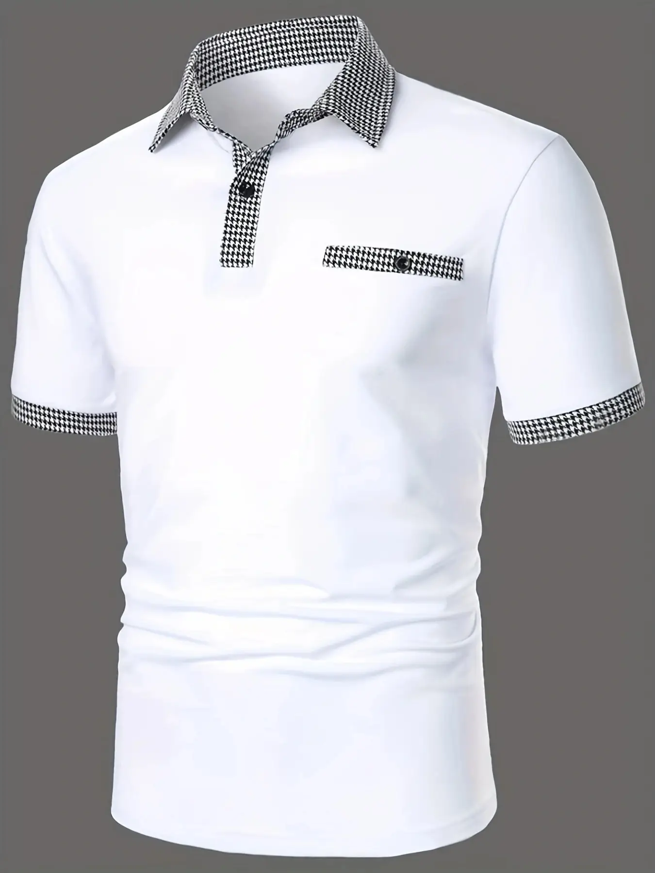 Men's Beige Polo Shirt Button Down Short Sleeve — feature 11