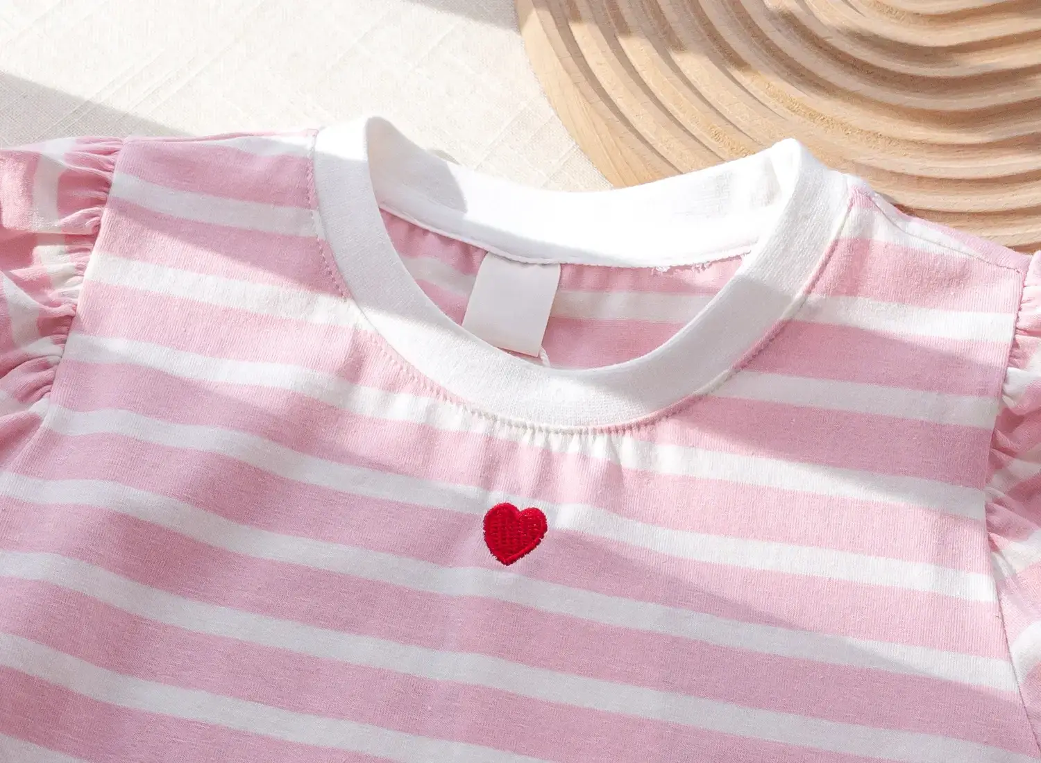 Girls Pink Striped Heart Short Sleeve Top Suit 2025 — feature 13
