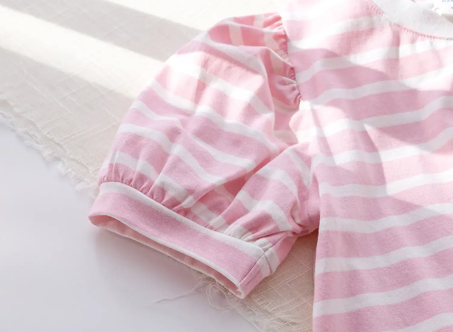 Girls Pink Striped Heart Short Sleeve Top Suit 2025 — feature 17