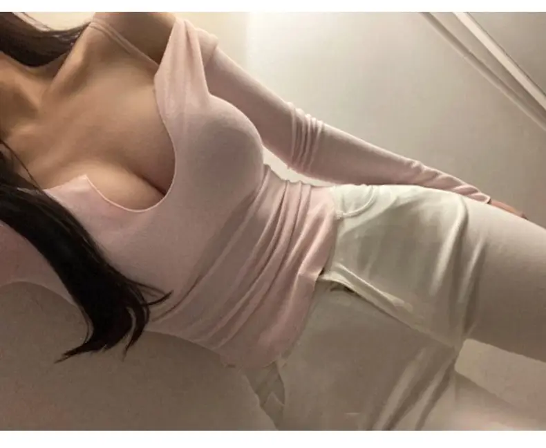 Women Pink V-Neck T-Shirt Long Sleeve — feature 10
