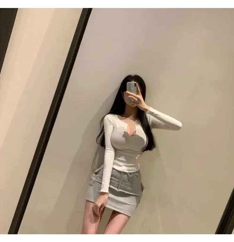 Women Pink V-Neck T-Shirt Long Sleeve — feature 19