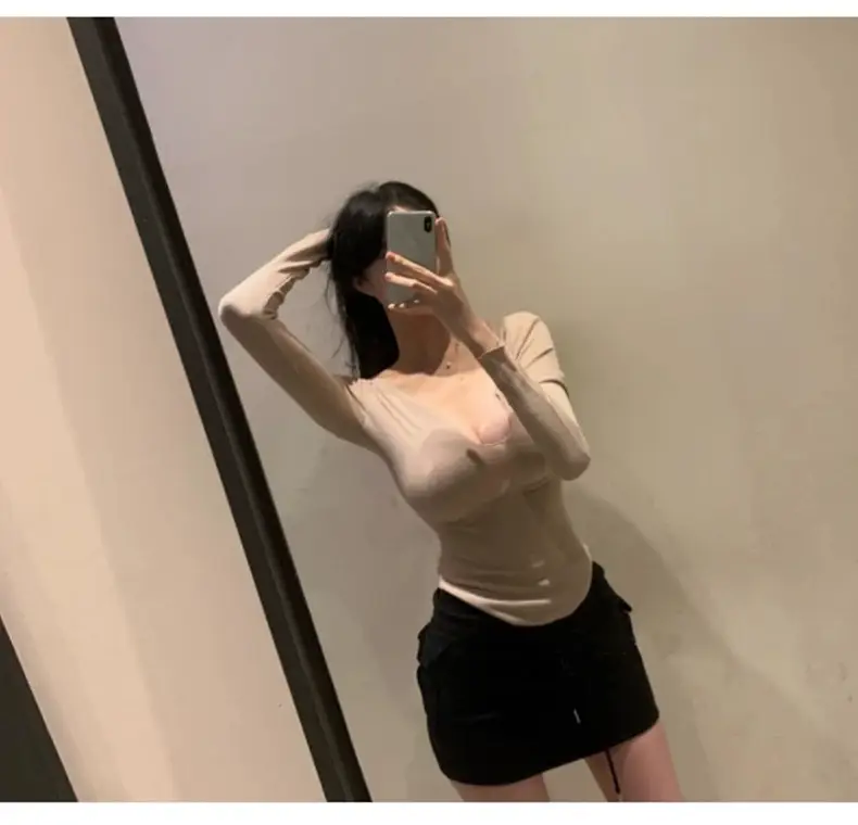 Women Pink V-Neck T-Shirt Long Sleeve — feature 24