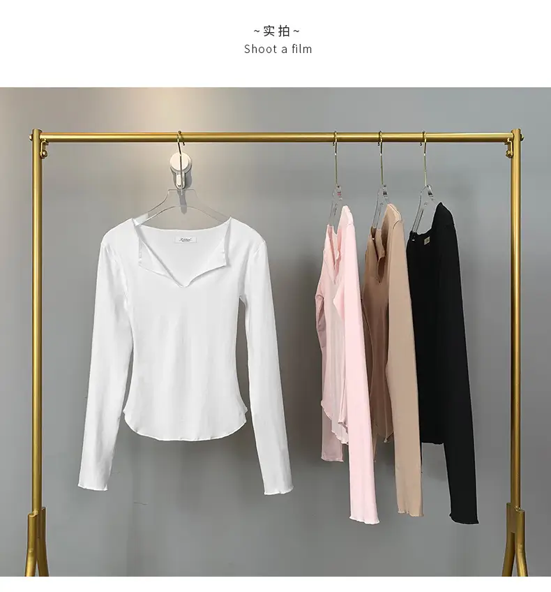 Women Pink V-Neck T-Shirt Long Sleeve — feature 30