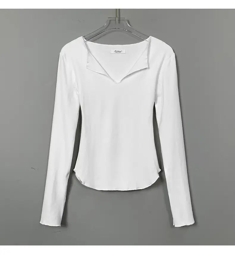 Women Pink V-Neck T-Shirt Long Sleeve — feature 31