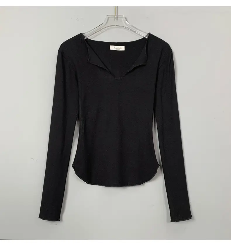 Women Pink V-Neck T-Shirt Long Sleeve — feature 32