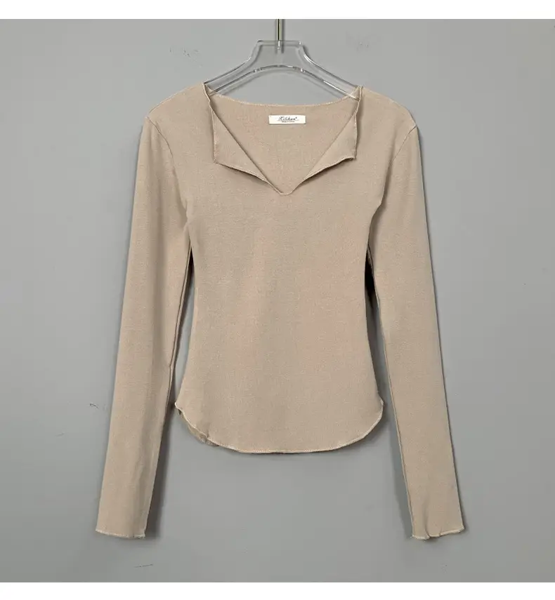 Women Pink V-Neck T-Shirt Long Sleeve — feature 33