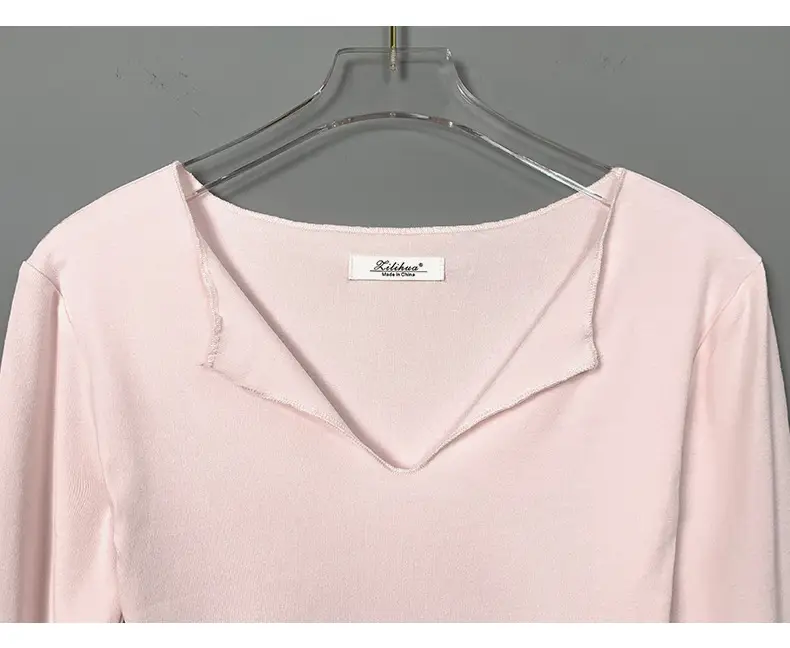 Women Pink V-Neck T-Shirt Long Sleeve — feature 35