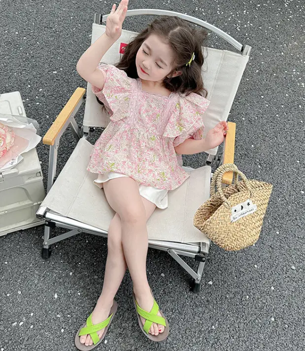 Girls Cotton Floral Short Sleeve 2023 Summer Coat — feature 18