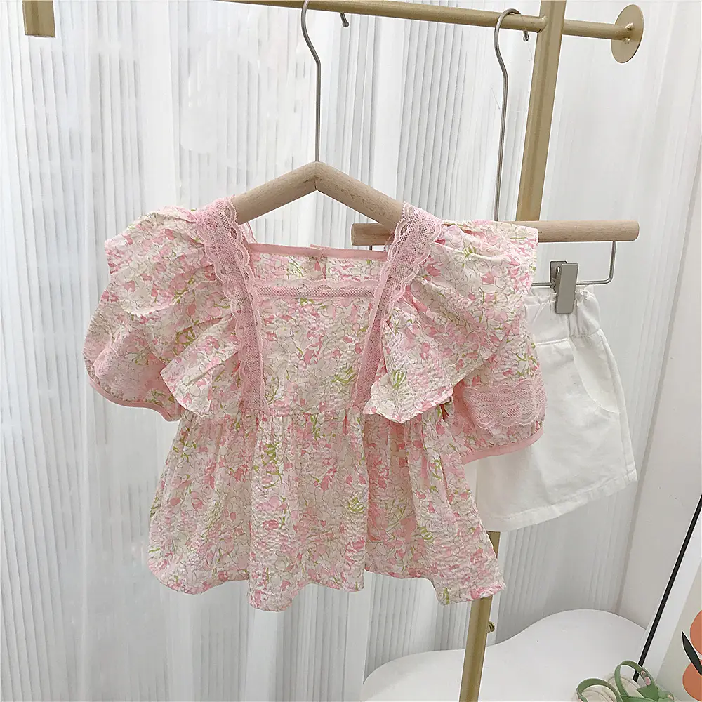 Girls Cotton Floral Short Sleeve 2023 Summer Coat — feature 21