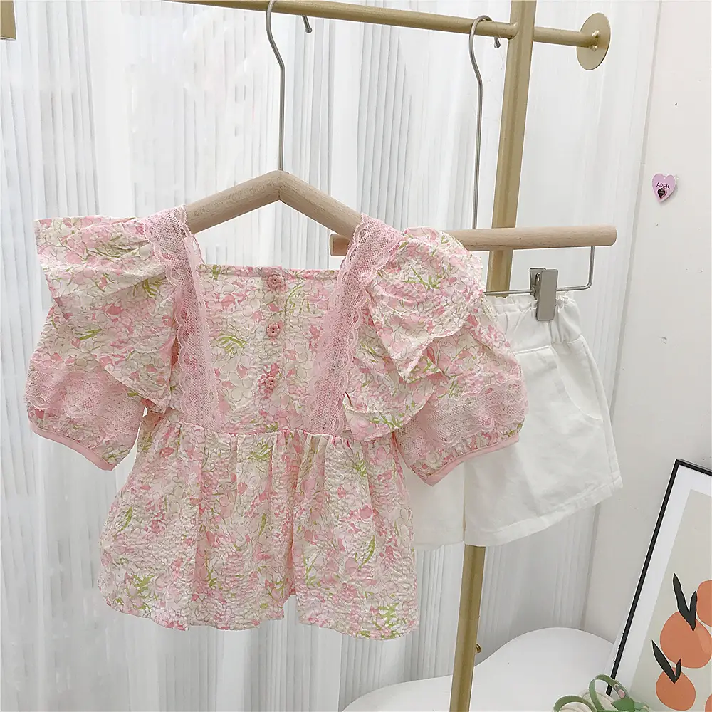 Girls Cotton Floral Short Sleeve 2023 Summer Coat — feature 22