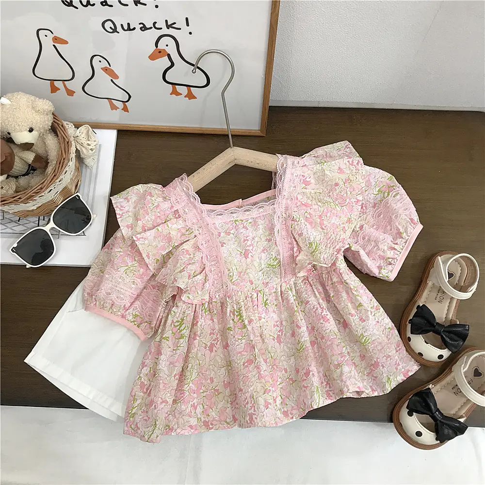 Girls Cotton Floral Short Sleeve 2023 Summer Coat — feature 24