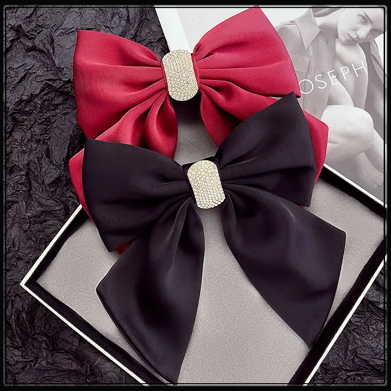 Black Satin Bow Hairpin for Women 16cm Long