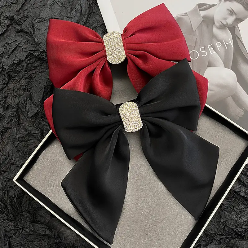 Black Satin Bow Hairpin for Women 16cm Long