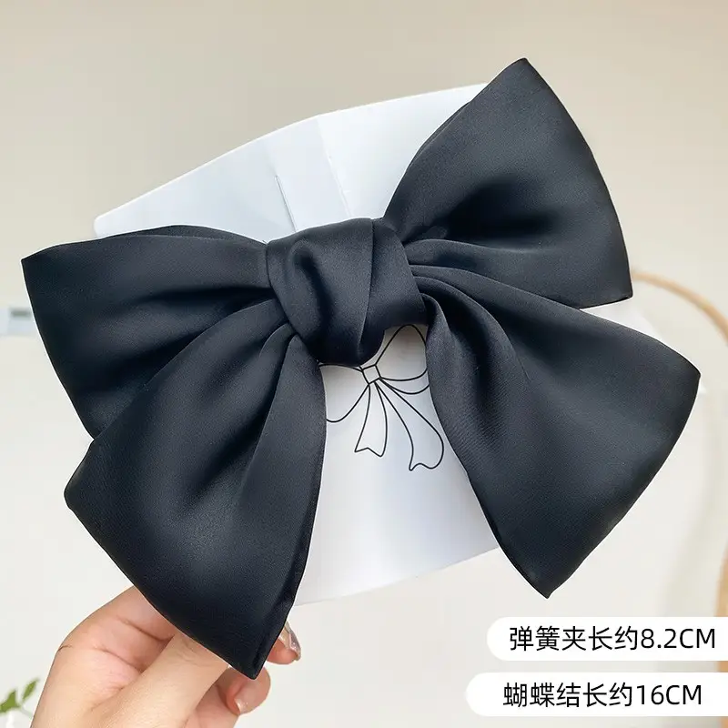 Black Satin Bow Hairpin for Women 16cm Long