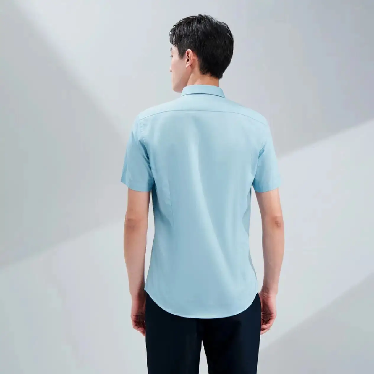 Men's Light Blue Short Sleeve Shirt Pure Cotton Business Gentleman - Image 3