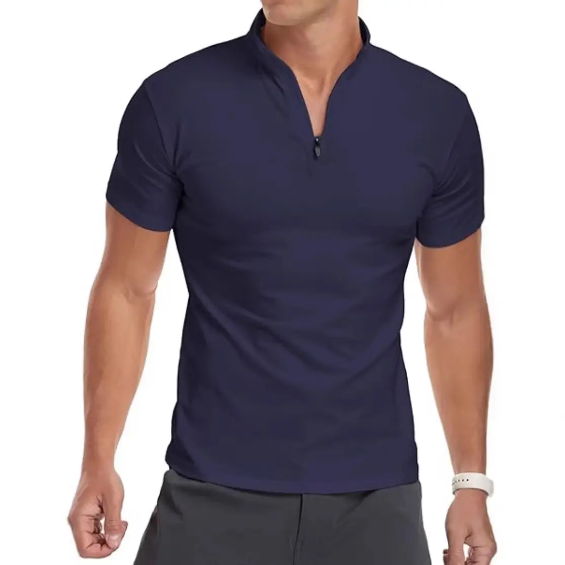Men's White Muscle Fitness T-Shirt Round Neck Short Sleeve - Image 7
