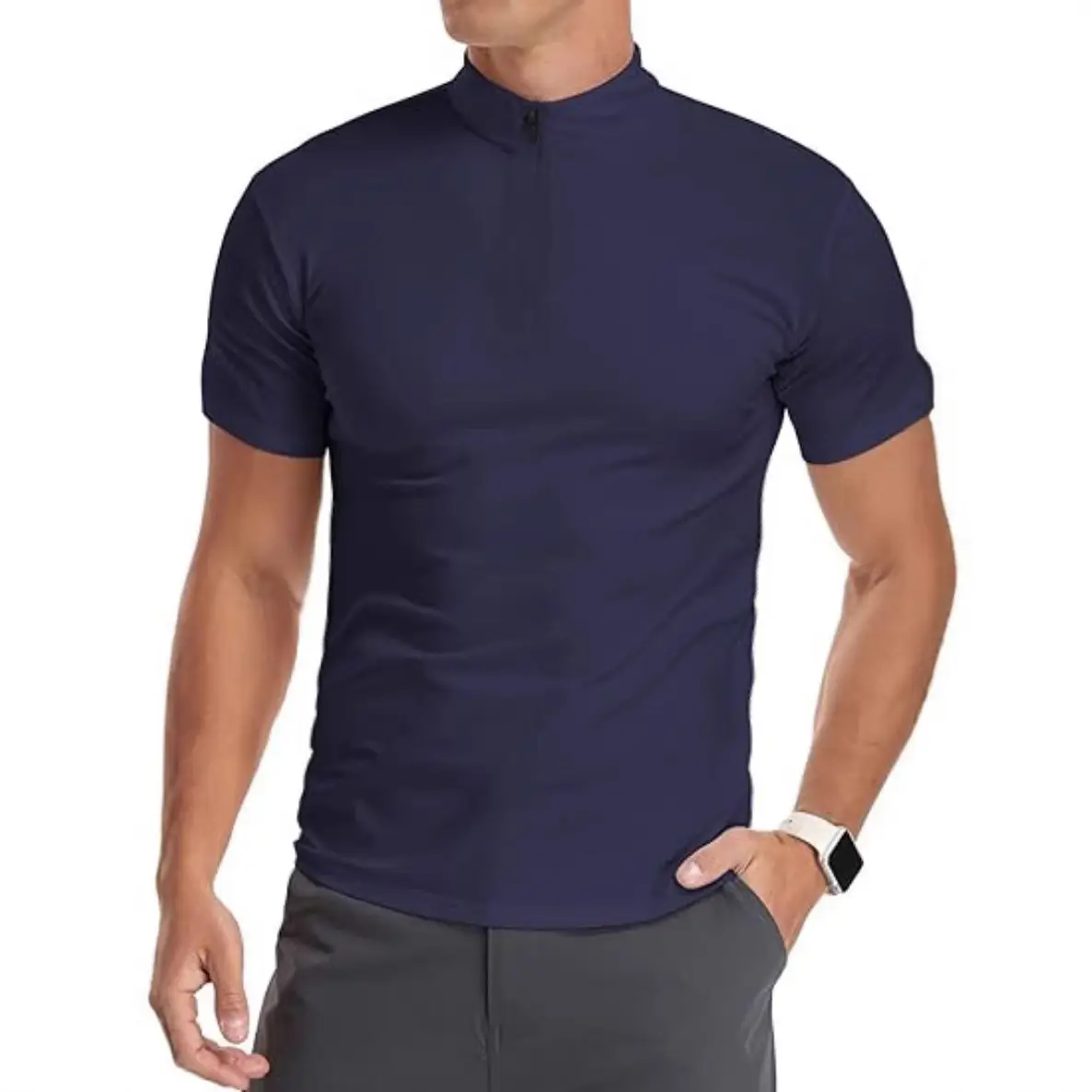 Men's White Muscle Fitness T-Shirt Round Neck Short Sleeve - Image 8