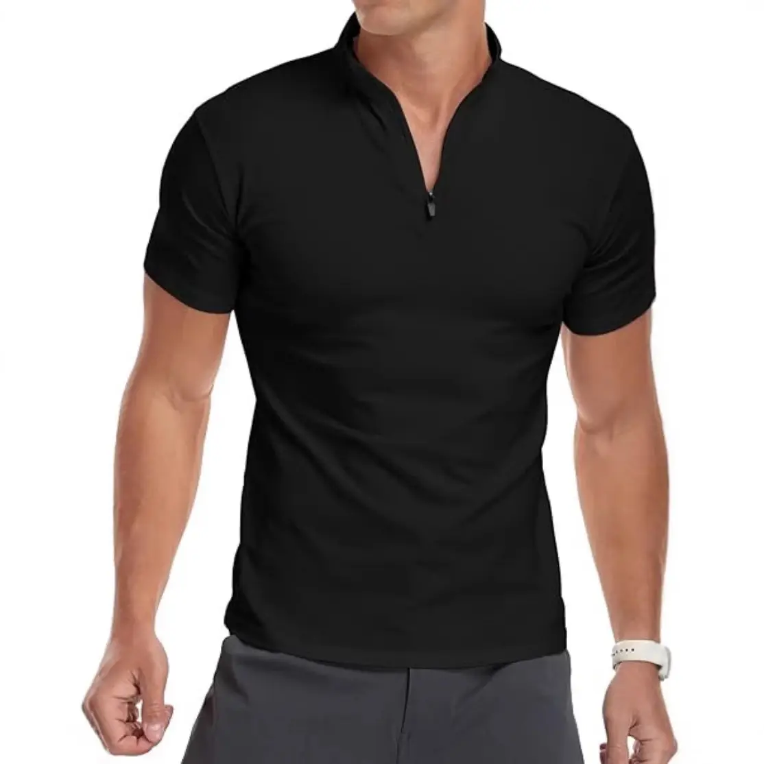Men's White Muscle Fitness T-Shirt Round Neck Short Sleeve - Image 9