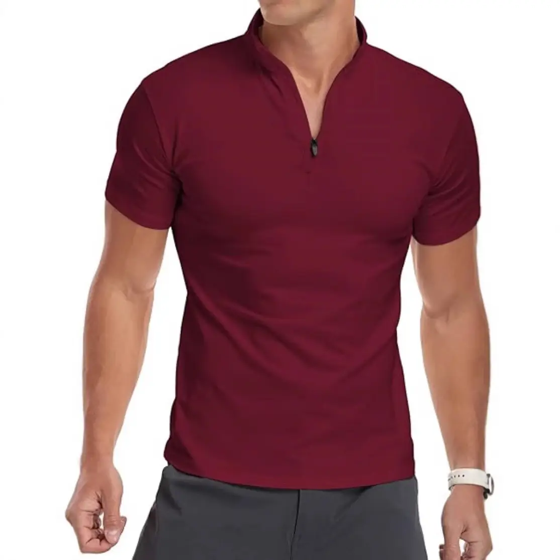 Men's White Muscle Fitness T-Shirt Round Neck Short Sleeve - Image 10