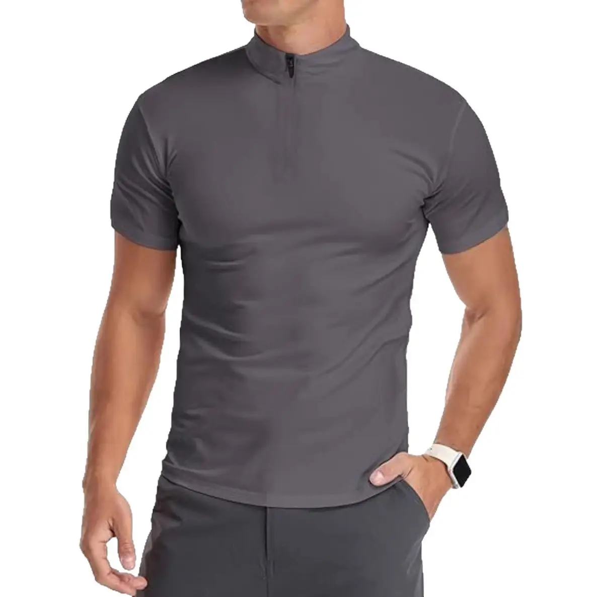 Men's White Muscle Fitness T-Shirt Round Neck Short Sleeve - Image 11