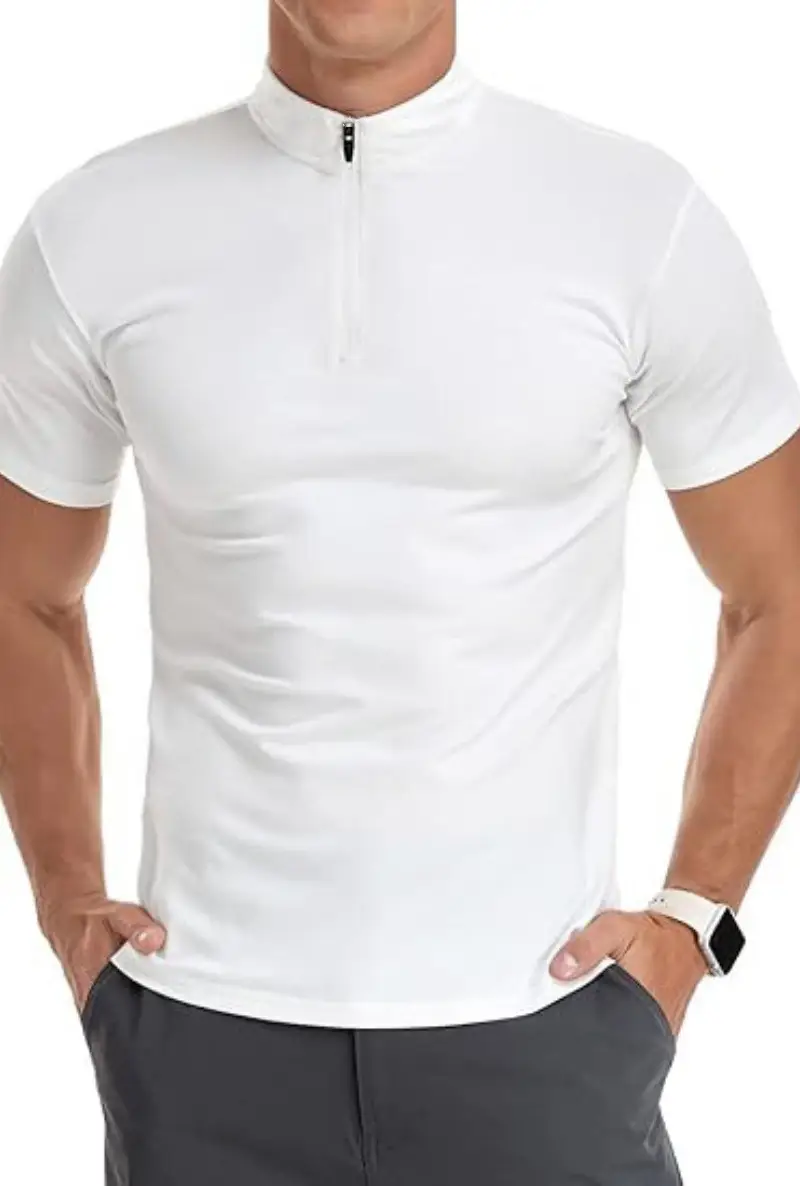 Men's White Muscle Fitness T-Shirt Round Neck Short Sleeve — feature 10