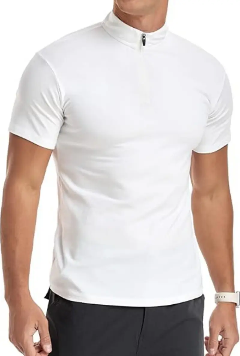 Men's White Muscle Fitness T-Shirt Round Neck Short Sleeve — feature 11