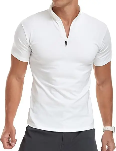 Men's White Muscle Fitness T-Shirt Round Neck Short Sleeve — feature 7